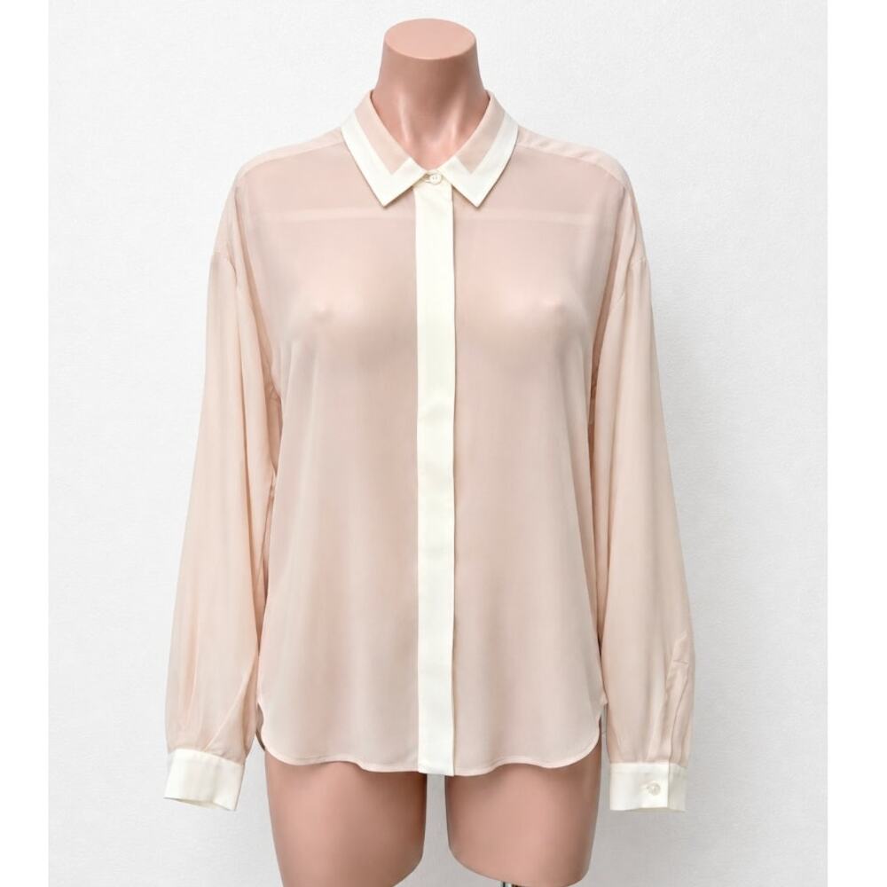 Stella McCartney Light Peach Silk Blouse Cream on Collar Button Placket Cuffs 42